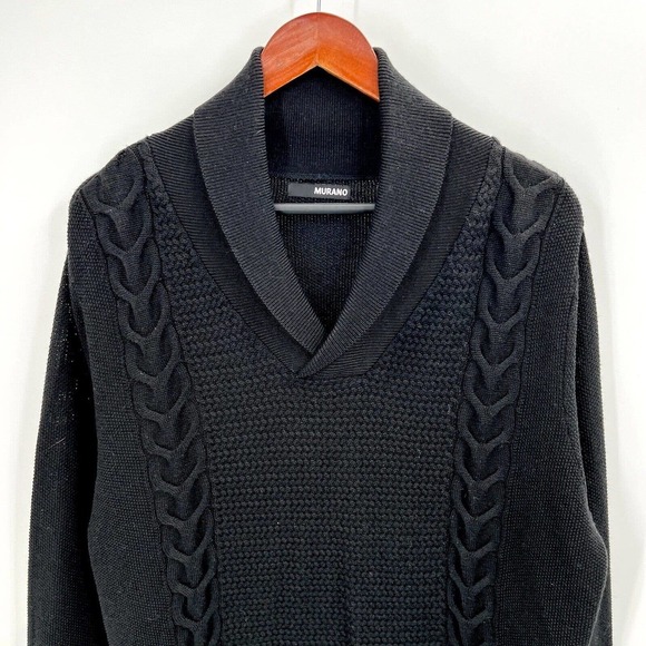 Murano Black Merino Wool Shawl Collar Sweater - Picture 2 of 5